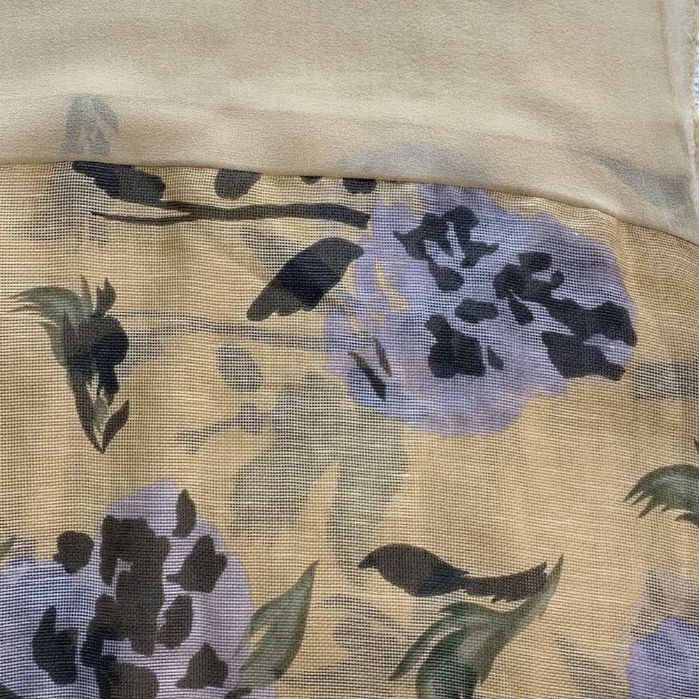 Peach scarf with purple floral, print linen and silk blend